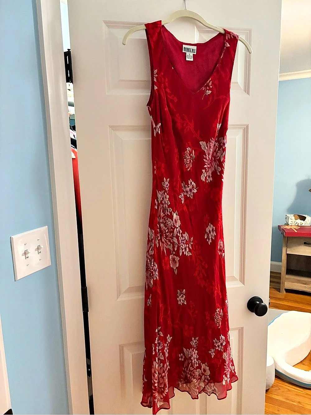 ROBBIE BEE Floral Silk Maxi Dress in Red Size 12 Like New